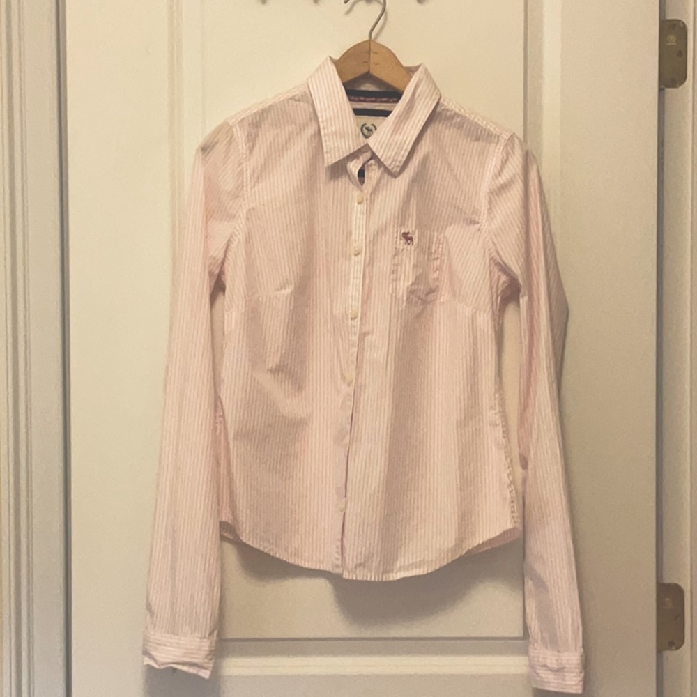 Abercrombie and Fitch Light Pink Pinstripe Long sleeve Blouse - Picture 3 of 12